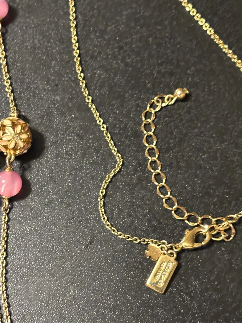 kate spade At‎ First Blush Gold Floral Enamel Necklace with Pink Bead Drops